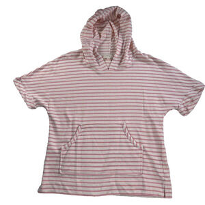 Jane & Delancey Women's Small Pink/Cream Striped Short Sleeve Hooded Terry Shirt